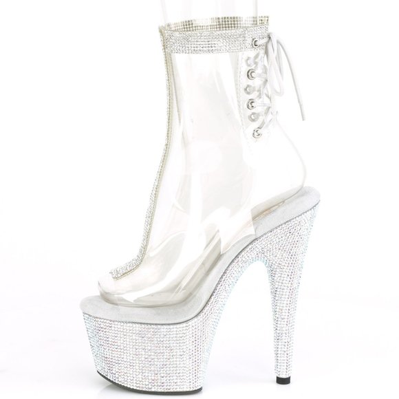 Rhinestone Transparent Clear High Heel Ankle Boots